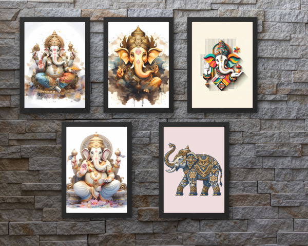 Lord Ganesha Wall Art Frame Set – Spiritual Decorative Poster Collection
