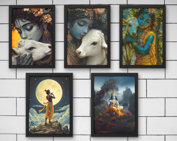 Lord Krishna Divine Wall Art Frame Set – Spiritual Decorative Poster Collection