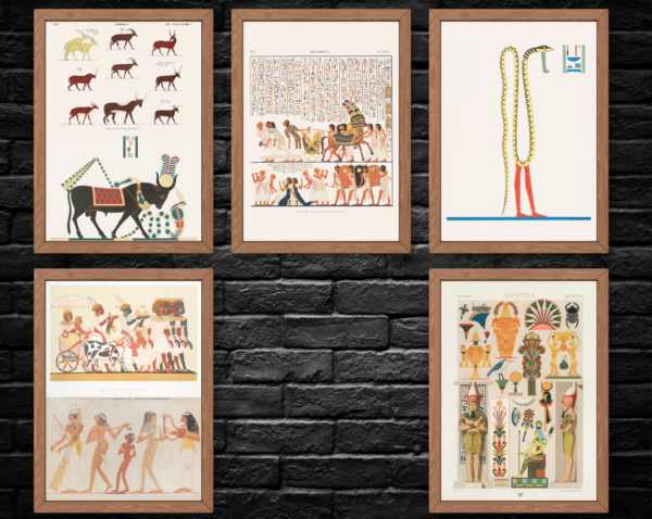 Ancient Egyptian Art Wall Frame Set (Vintage Museum Style Posters)