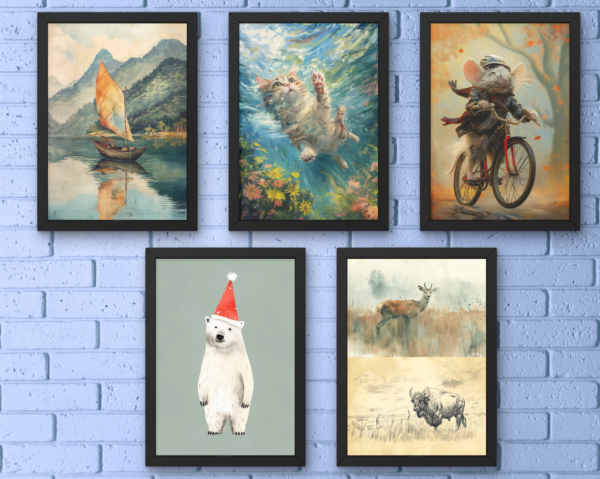 Whimsical Nature & Animal Art Wall Frame Set (5-Piece Collection)