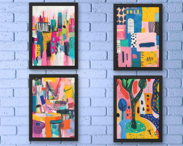 Modern Abstract Color Splash Wall Art Frame Set (4-Piece Collection)