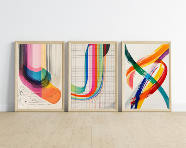 Modern Rainbow Abstract Wall Art Printable Set (Set of 3)