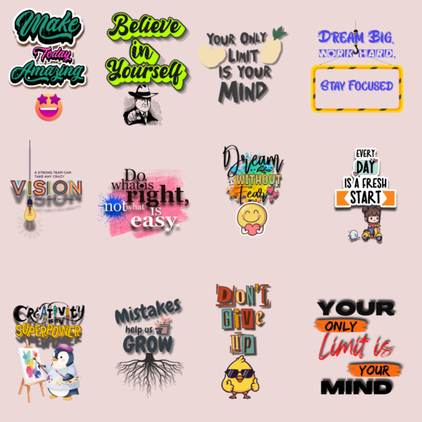 Motivational Quote T-Shirt Design Bundle – 20 Colorful Sticker Styles