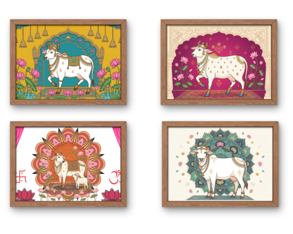 Sacred Cow Indian Traditional Wall Art Set of 4 (Square Digital Download)