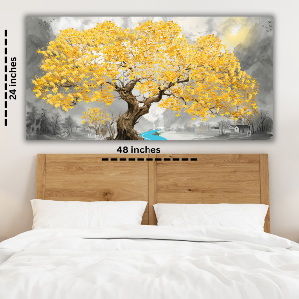 Golden Tree Landscape Wall Art Printable – 48x24 Inches Modern Nature Wall Decor
