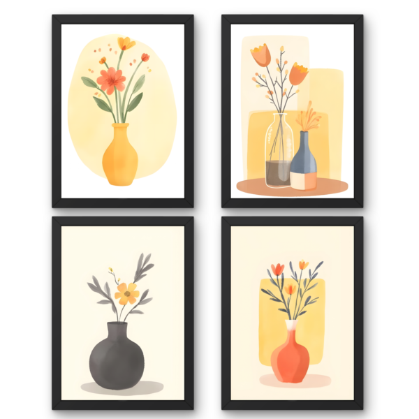 Minimalist Floral Vase Wall Art Set of 4 – Modern Botanical Illustration Prints