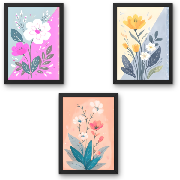 Botanical Bliss — Set of 3 Framed Floral Wall Art Prints