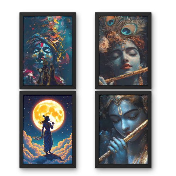 Divine Lord Krishna Digital Wall Art – Set of 4 Printable Designs