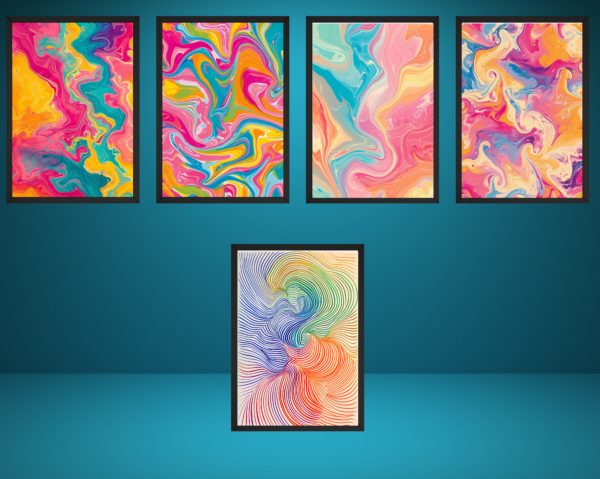 Vibrant Abstract Swirl Digital Wall Art Set – Modern Color Explosion Prints