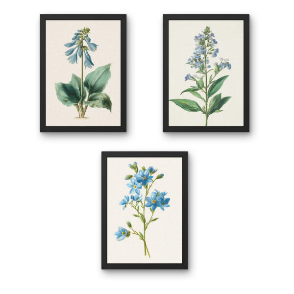 Blue Botanical Flower Wall Art Set – Vintage Botanical Printable Wall Decor (Set of 6)