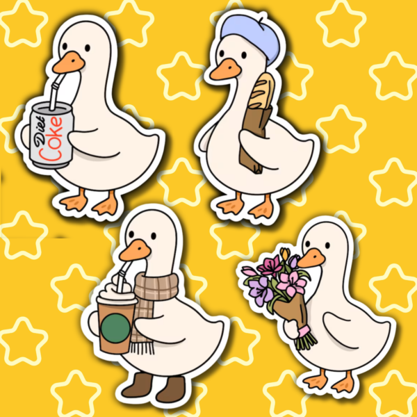 Cute Duck Cartoon Wall Art Set – Funny Aesthetic Duck Digital Download